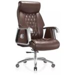 High Back PVC Leather Swivel Office Chair Adjustable Ergonomic Desk Chair with Padded Armrests, Executive Task Chair with Lumbar Support (Brown)