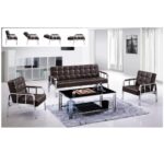 Sofa with Spring Seats and Silver Metal Legs, Brown
