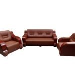 AZ-Brown – Brown Leather & Wood Office Sofa Set – Executive Lounge Seating