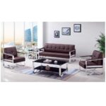 Sofa with Spring Seats and Silver Metal Legs, Brown