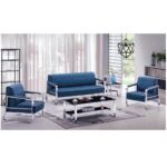 Sofa with Spring Seats and Silver Metal Legs, Blue