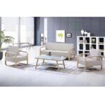 Sofa with Spring Seats and Wooden Metal Legs, Beige
