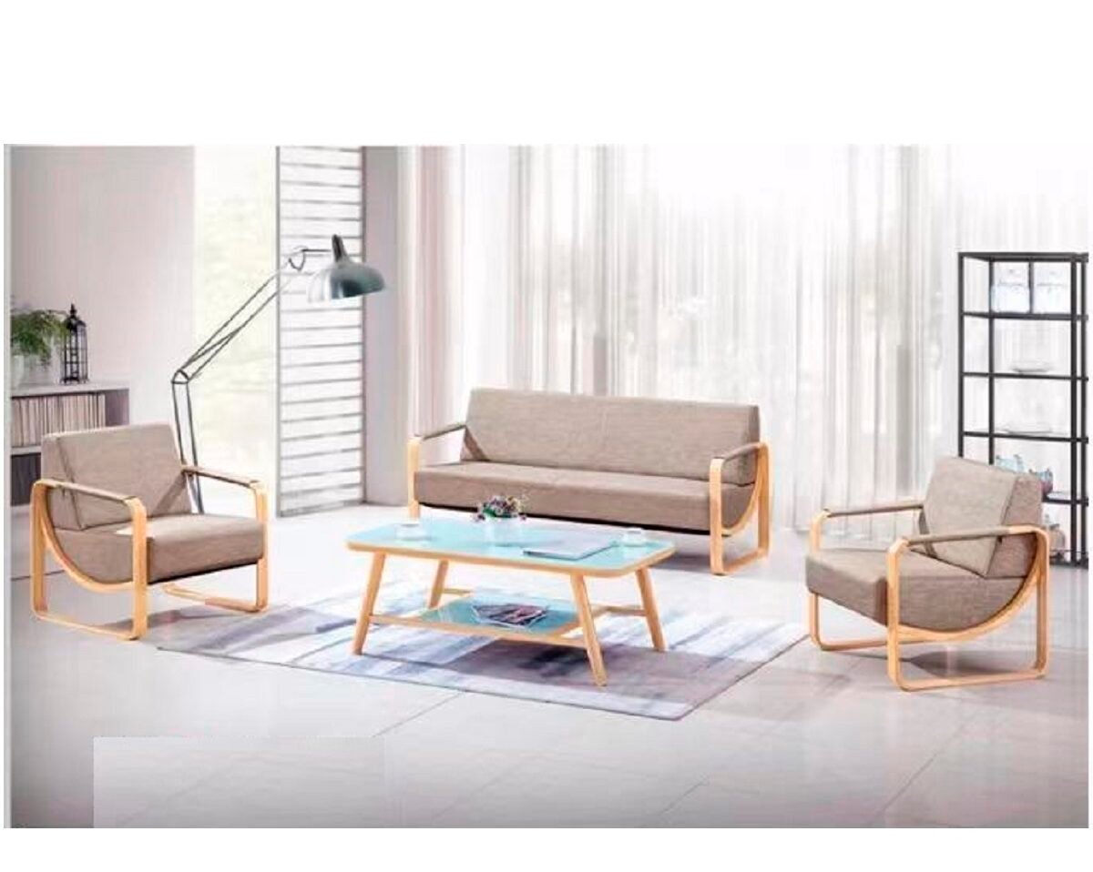 ACS-FY811 9022 – Imported Wood-Look Frame Sofa Set – Modern Office Lounge Seating - Image 1