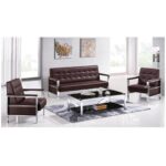 Sofa with Spring Seats and Silver Metal Legs, Burgundy colour