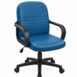 Manager swivel leather office chair with fiber star base,blue