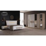 bedroom made of the best types of wood and a modern white and gold  design