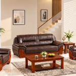 8006 – Leather & Solid Wood Office Sofa Set – Executive Lounge Seating